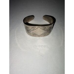 Vintage Carol Personalized Etched Leaf Vine Silver Tone Wide Cuff Bracelet